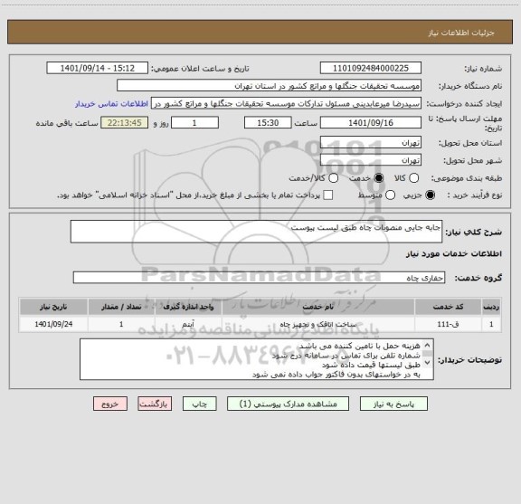 استعلام جابه جایی منصوبات چاه طبق لیست پیوست