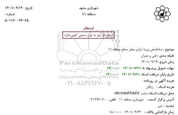 استعلام  ساماندهی وزیبا سازی معابر سطح