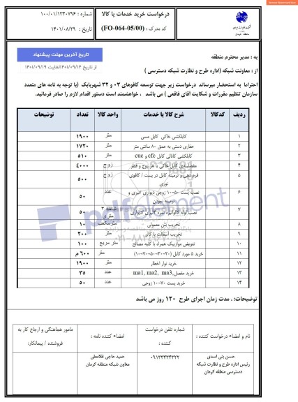 استعلام کابلکشی خاکی کابل مسی ..