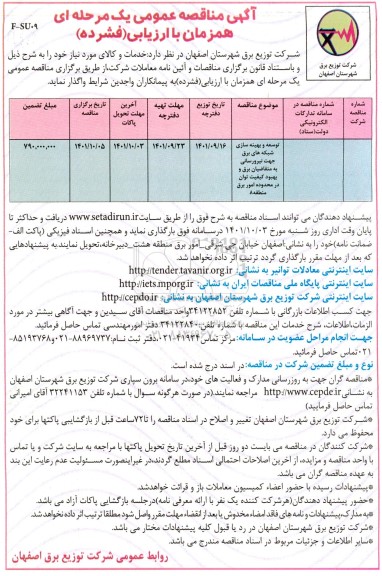 مناقصه توسعه و بهینه سازی شبکه های برق جهت نیرورسانی ...