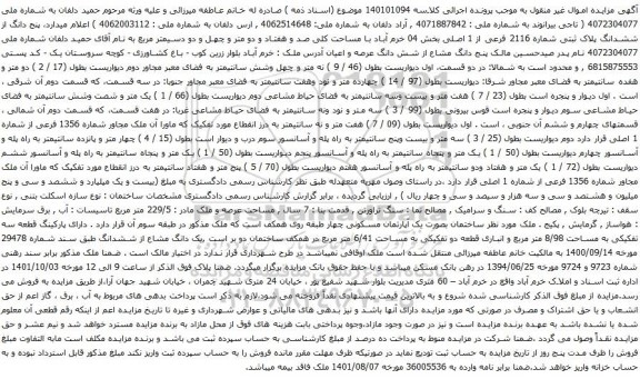 مزایده 5 دانگ از ششدانگ پلاک ثبتی شماره 2116 فرعی از 1 اصلی