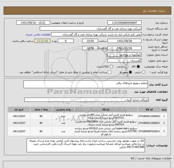 استعلام میکرو سوییچ شیرهای برقی