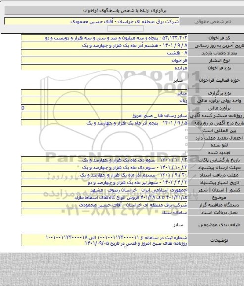 مزایده, ی/۴۰۱/۳۱  تا  ی ۴۰۱/۳۸  فروش انواع کالاهای اسقاط مازاد