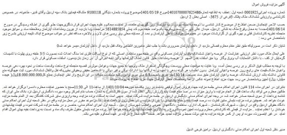 مزایده ششدانک ملک پلاک 3فرعی از 3675-  اصلی بخش 2 