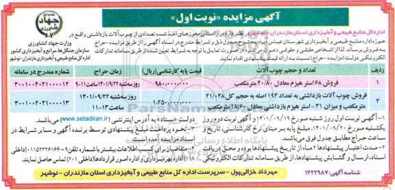 مزایده فروش 68 استر هیزم معادل 40/80 مترمکعب...