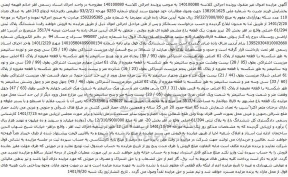 مزایده ششدانگ پلاک ثبتی 61/294
