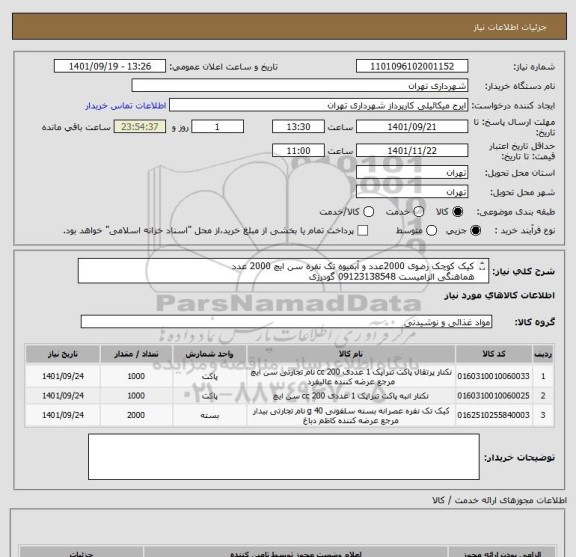 استعلام کیک کوچک رضوی 2000عدد و آبمیوه تک نفره سن ایچ 2000 عدد
هماهنگی الزامیست 09123138548 گودرزی
پرداخت اعتباری 3 ماهه