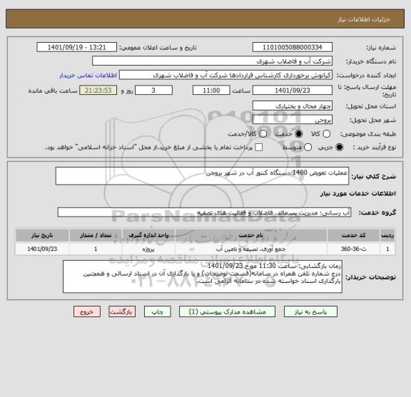 استعلام عملیات تعویض 1400 دستگاه کنتور آب در شهر بروجن