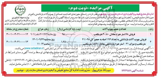 مزایده فروش 68 استر هیزم معادل 40/80 مترمکعب...نوبت دوم