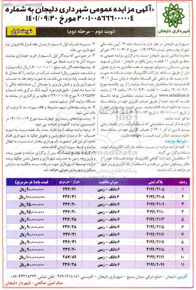مزایده فروش 11 قطعه زمین نوبت دوم مرحله دوم 