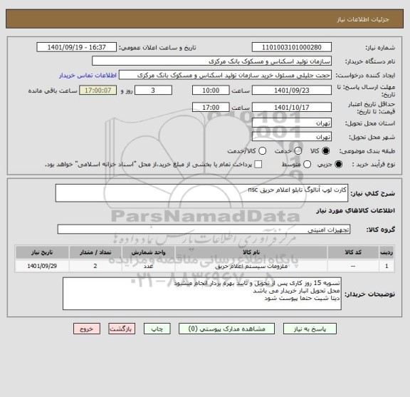استعلام کارت لوپ آنالوگ تابلو اعلام حریق nsc