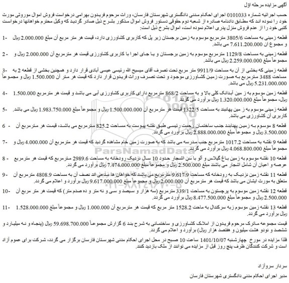 مزایده زمین با کاربری کشاورزی