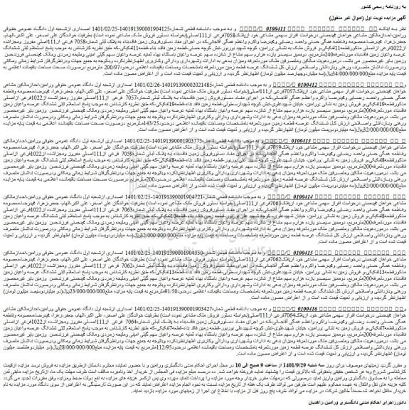 مزایده فروش زمین فاقدبناء به پلاک ثبتی شماره7058 فرعی از111اصلی مفروز ومجزاشده از1022فرعی ازاصلی 
