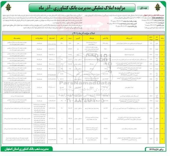 مزایده فروش املاک تملیکی 