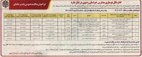 مناقصه انجام پروژه آموزشگاه 6 کلاسه ...
