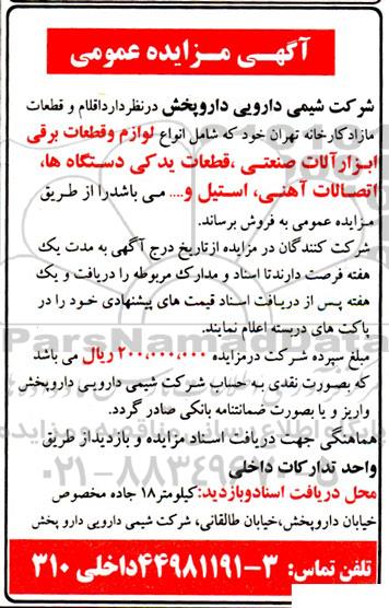 مزایده فروش اقلام و قطعات مازاد کارخانه...