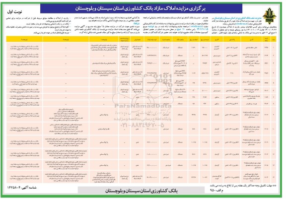 مزایده فروش املاک مازاد کاربری مسکونی و کشاورزی