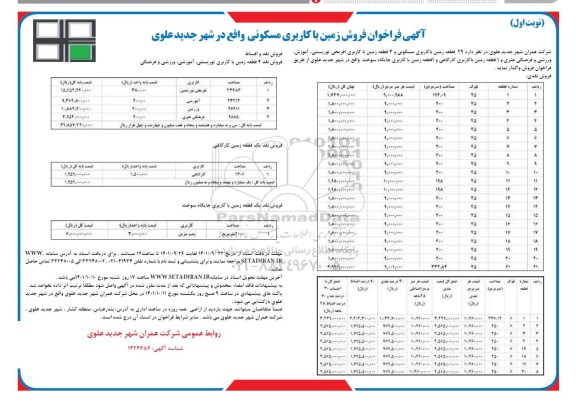 مزایده فروش 29 قطعه زمین مسکونی و 4 قطعه زمین با کاربری تفریحی توریستی...