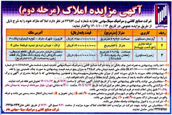 مزایده واگذاری املاک مازاد - مرحله دوم