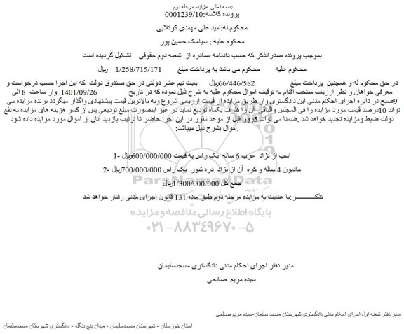 مزایده فروش اسب از نژاد  عرب 6 ساله  یک راس 