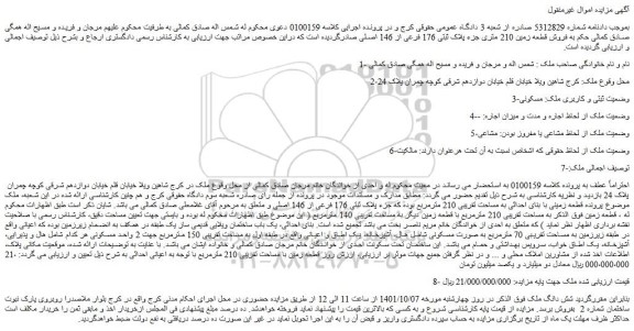 مزایده فروش شش دانگ ملک