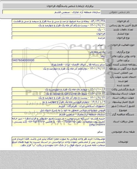 مزایده, فروش چهارواحد ویلایی متعلق به خود را به شرح جدول ذیل