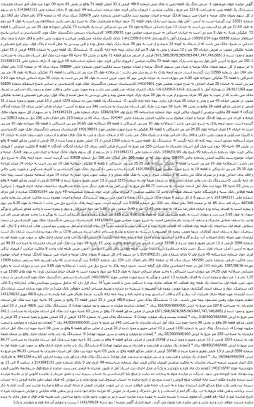 آگهی مزایده شش دانگ یک قطعه زمین با پلاک ثبتی شماره 4819 فرعی از 33 اصلی قطعه 71
