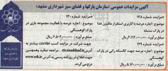 مزایده اجاره عرصه با کاربری استقرار ماشین غذا.....