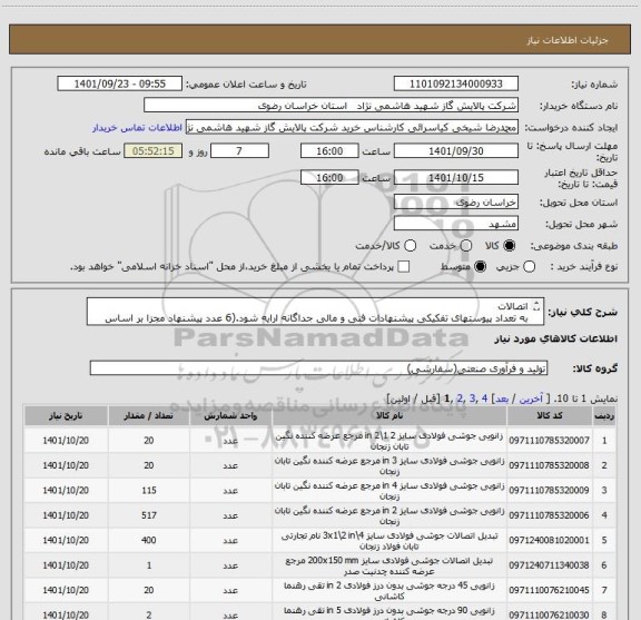 استعلام اتصالات
به تعداد پیوستهای تفکیکی پیشنهادات فنی و مالی جداگانه ارایه شود.(6 عدد پیشنهاد مجزا بر اساس پیوست)
