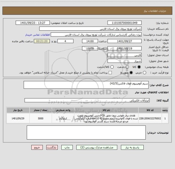 استعلام سیم آلومینیوم فولاد فاکس(42/5)