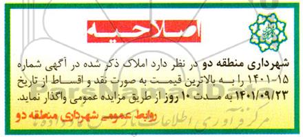 اصلاحیه مزایده واگذاری املاک تجاری