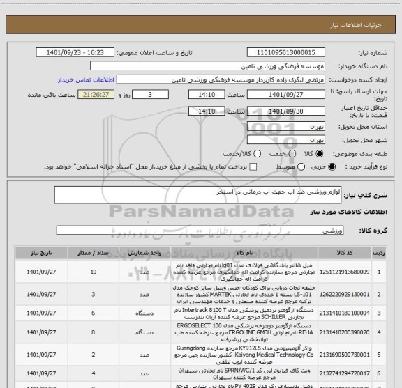 استعلام لوازم ورزشی ضد اب جهت اب درمانی در استخر