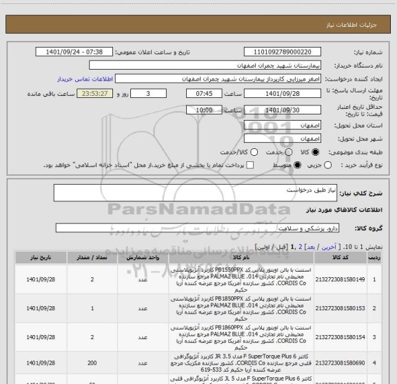استعلام نیاز طبق درخواست
