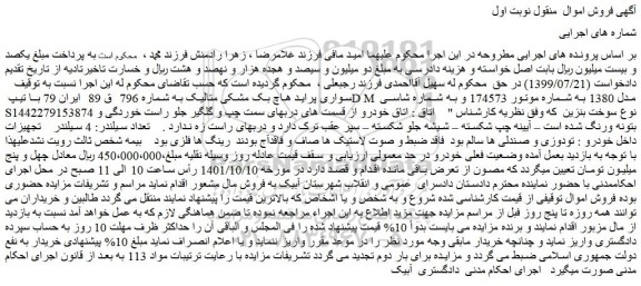 مزایده فروش خودرو سواری پراید هاچ بک مشکی متالیک  