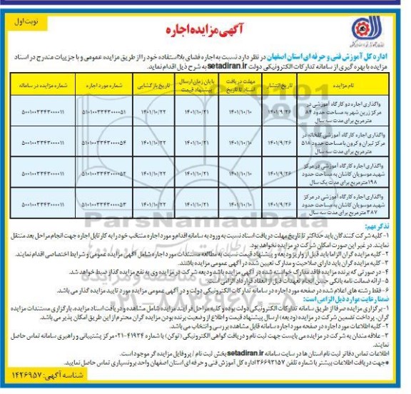 مزایده اجاره کارگاه آموزشی 