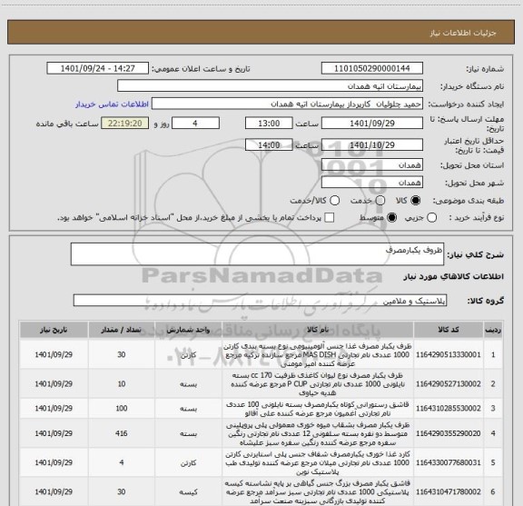 استعلام ظروف یکبارمصرف