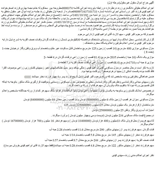 مزایده فروش منزل مسکونی موازی 400 مترمربع (14 قصب ) زمین و125 مترمربع ساختمان