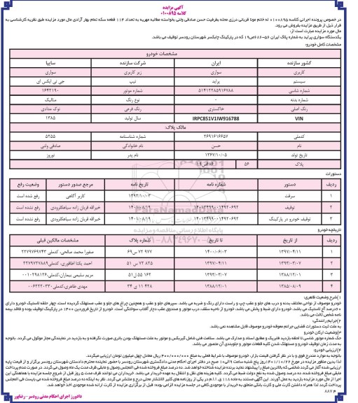 مزایده فروش یک دستگاه سواری پراید جی تی ایکس آی رنگ خاکستری  