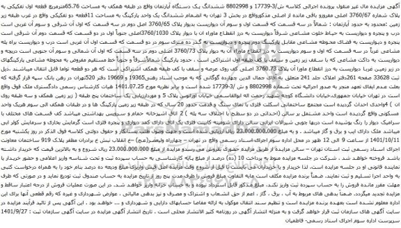 مزایده ششدانگ یک دستگاه آپارتمان
