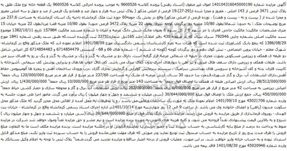 مزایده پلاک ثبتی 3471 فرعی از 143 اصلی ، مفروز و مجزا شده