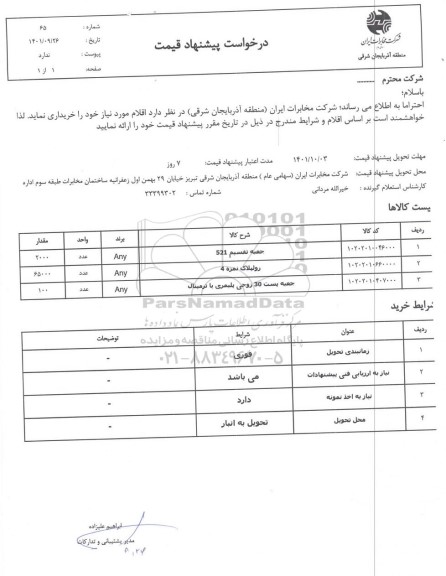 استعلام خرید جعبه تقسیم 521 ....