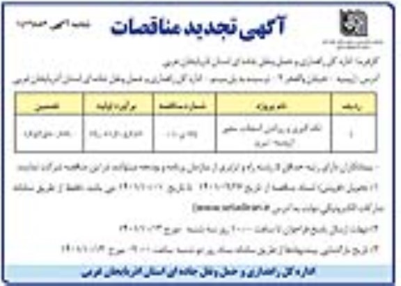 تجدید مناقصه لکه گیری و روکش آسفالت...