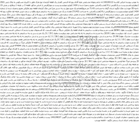 مزایده یک قطعه آپارتمان مسکونی