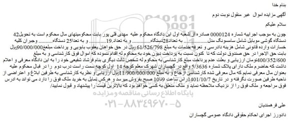 مزایده فروش ملک دارای پلاک شماره 5/3636 