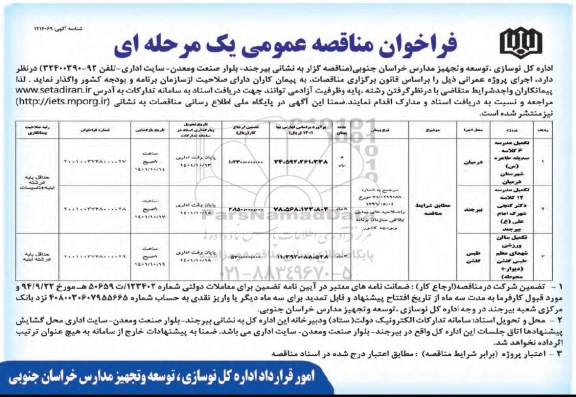 فراخوان مناقصه تکمیل مدرسه 6 کلاسه...