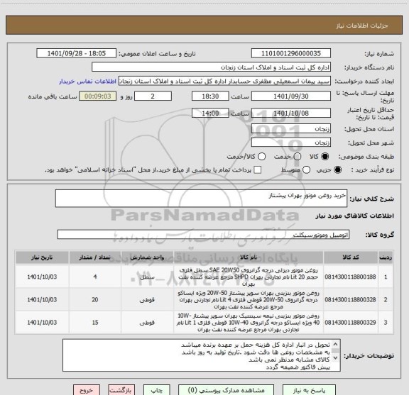 استعلام خرید روغن موتور بهران پیشتاز، سامانه ستاد