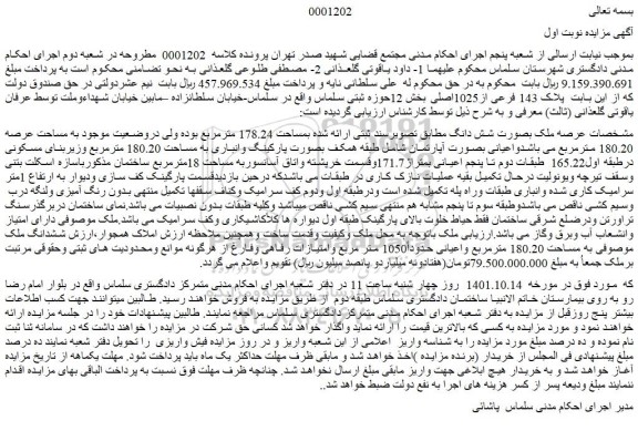 مزایده فروش  پلاک 143 فرعی از1025اصلی  