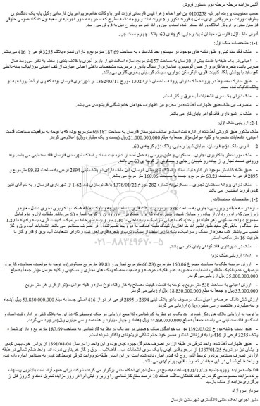 مزایده فروش ملک با کاربری تجاری – مسکونی
