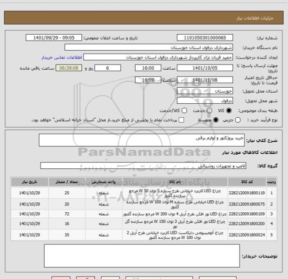 استعلام خرید پروژکتور و لوازم برقی