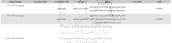 مناقصه طراحی تامین و نظارت بر نصب، تست و راه اندازی واحد آبرسانی و تصفیه کارخانه نورد وایر 400 هزار تن 